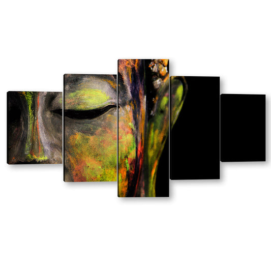 5 Piece Colored Buddha Face Canvas Wall Art