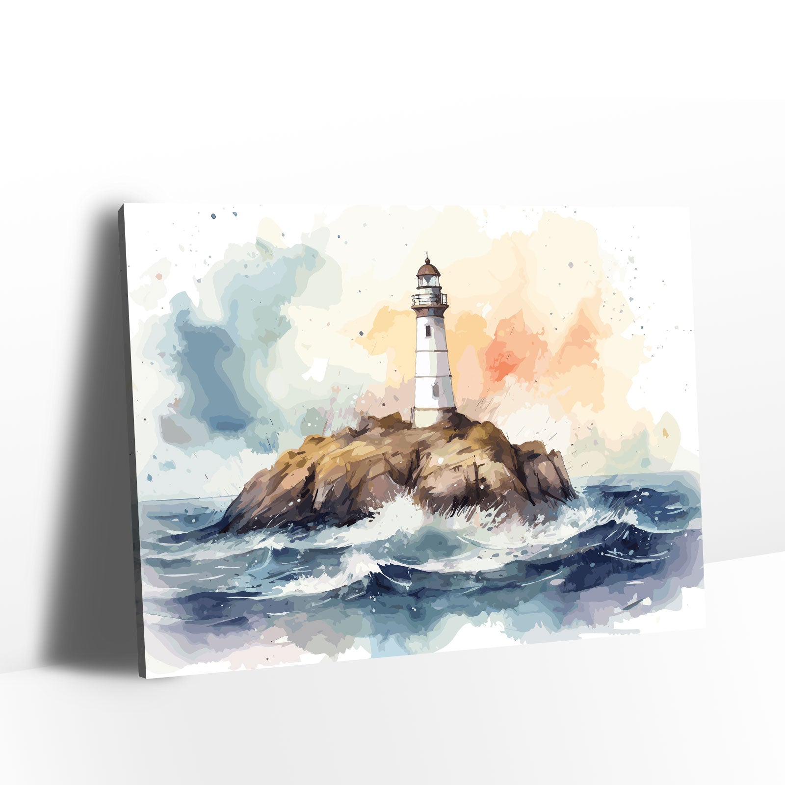 Watercolor Ocean Lighthouse Canvas Wall Art