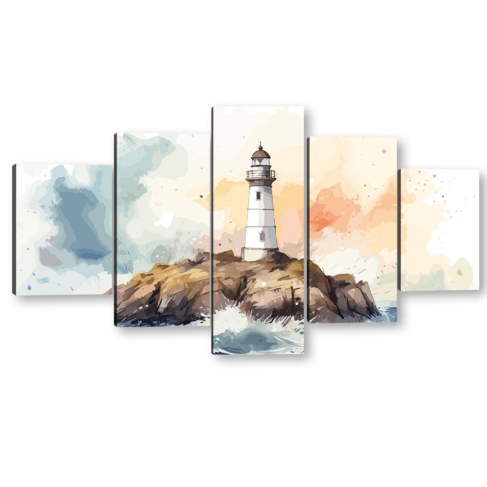 Watercolor Ocean Lighthouse Canvas Wall Art