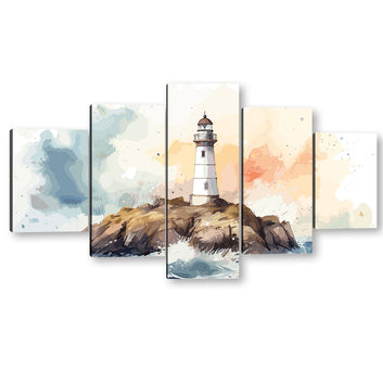 Watercolor Ocean Lighthouse Canvas Wall Art