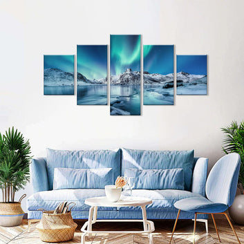 Aurora Borealis Above the Snow Mountain Canvas Wall Art