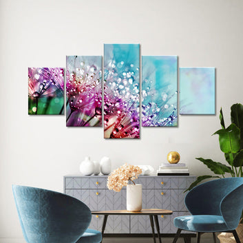Dewdrops on Colorful Dandelion Canvas Wall Art