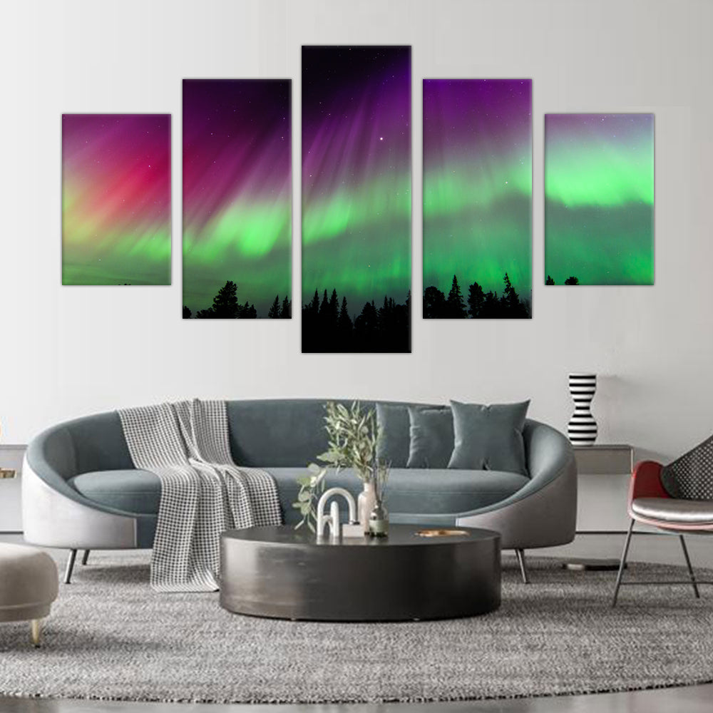 Vibrant Aurora Borealis: 5-Piece Northern Lights Canvas Wall Art Set