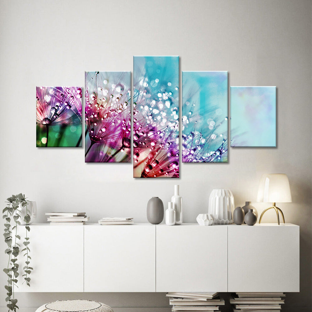 Dewdrops on Colorful Dandelion canvas wall art