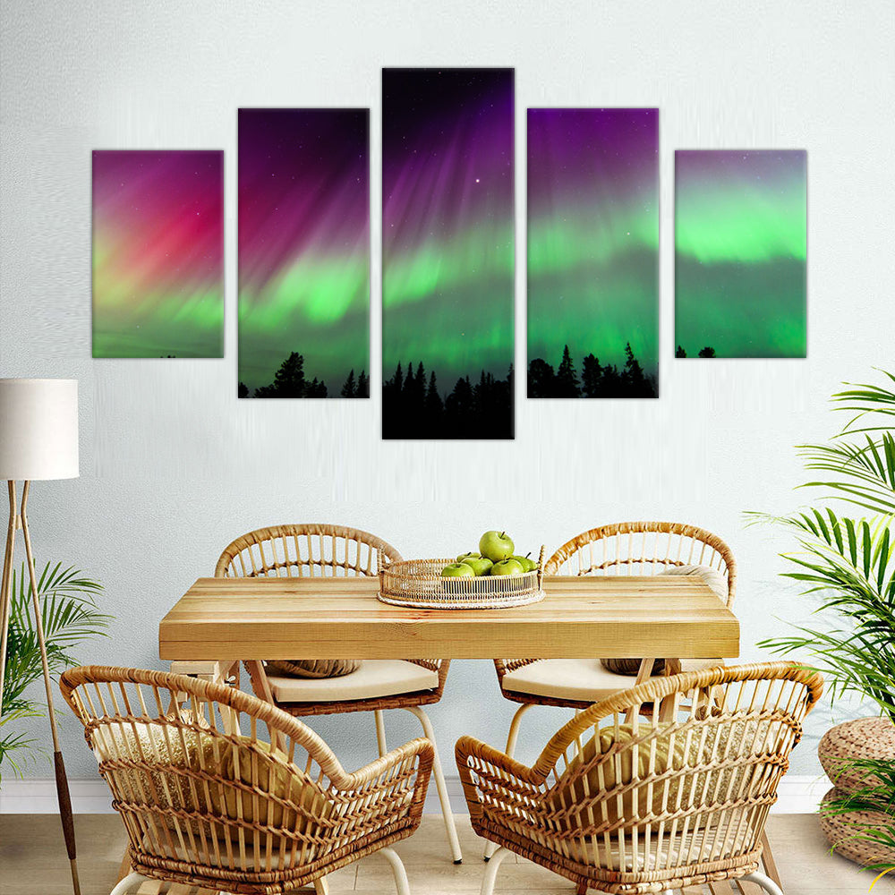 Vibrant Aurora Borealis: 5-Piece Northern Lights Canvas Wall Art Set