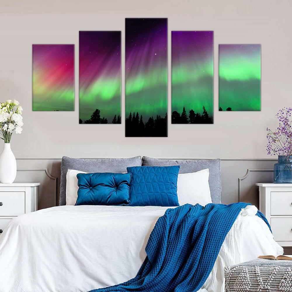 Vibrant Aurora Borealis: 5-Piece Northern Lights Canvas Wall Art Set