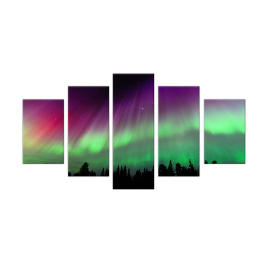 Vibrant Aurora Borealis: 5-Piece Northern Lights Canvas Wall Art Set