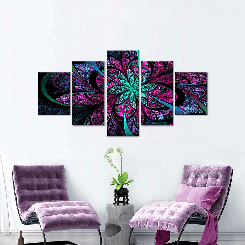 Dark Purple and Blue Fractal Flower canvas wall art