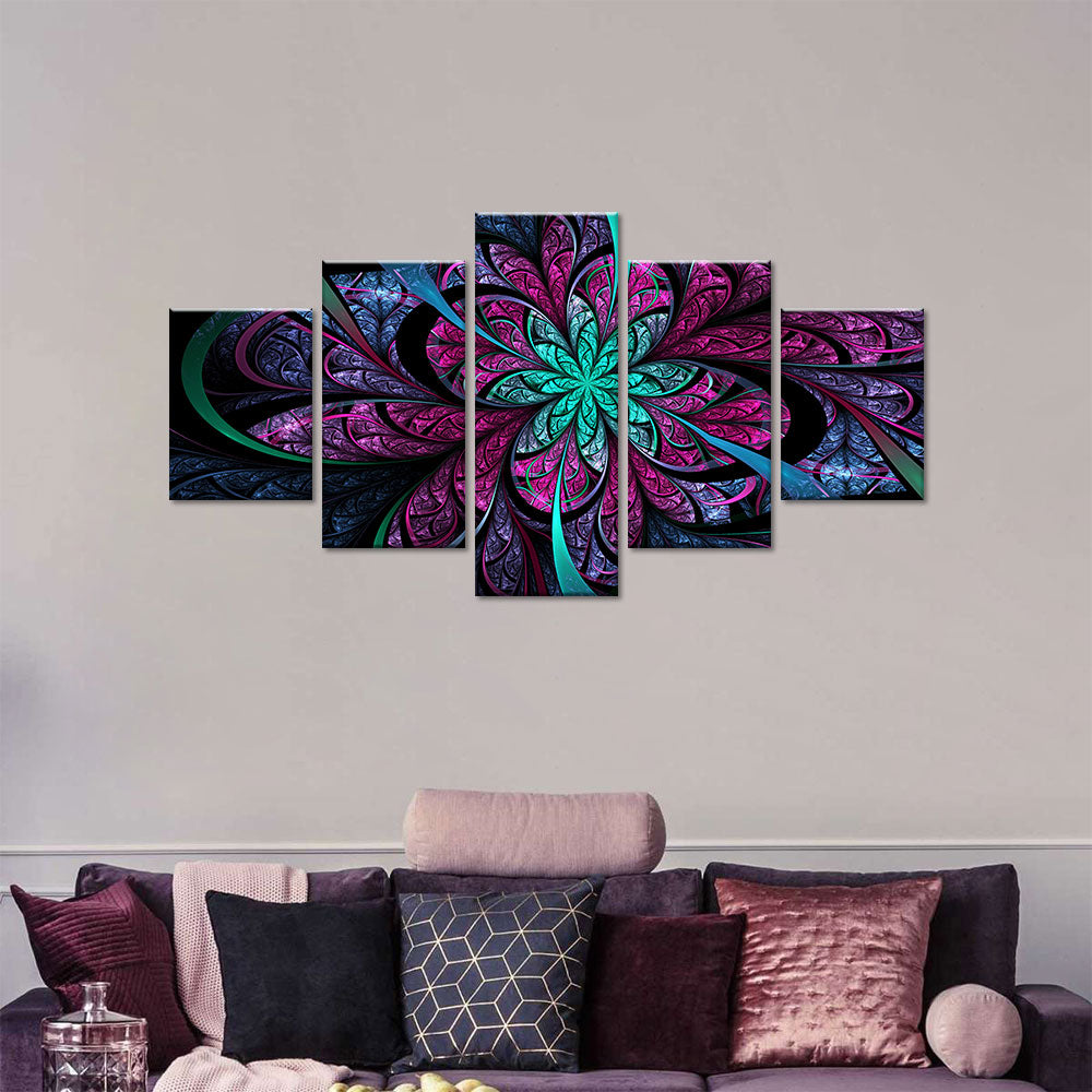 Dark Purple and Blue Fractal Flower canvas wall art