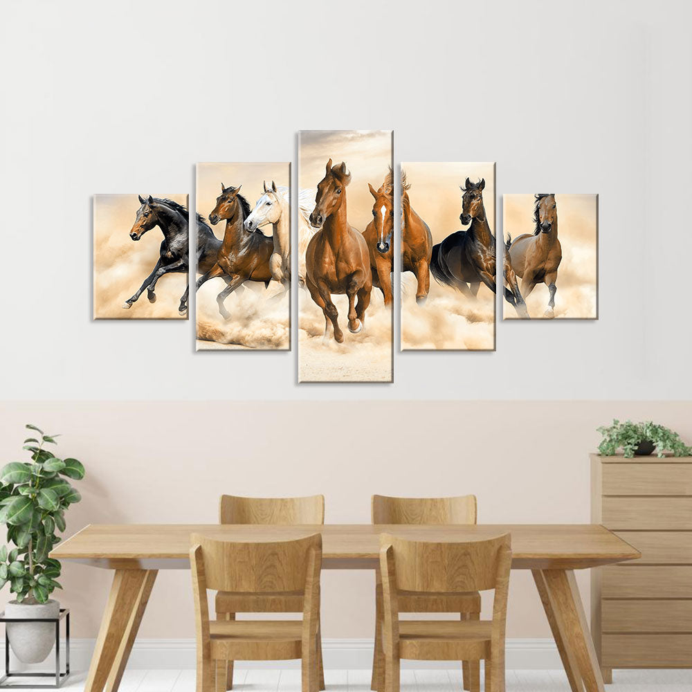 Horse Herd Running in Desert Canvas Wall Art