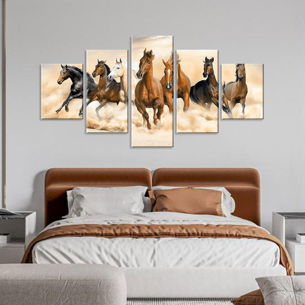 Horse Herd Running in Desert Canvas Wall Art