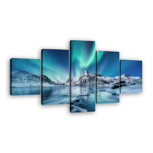 Aurora Borealis Above the Snow Mountain Canvas Wall Art