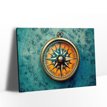 Old Compass on Vintage Map Canvas Wall Art