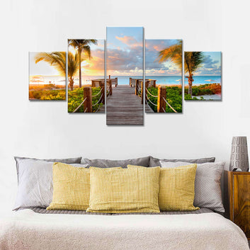 Palm Tree Sunset Boardwalk Canvas Wall Art