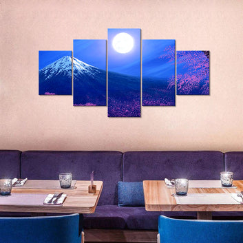 Mount Fuji Cherry Blossom with Moon Canvas Wall Art