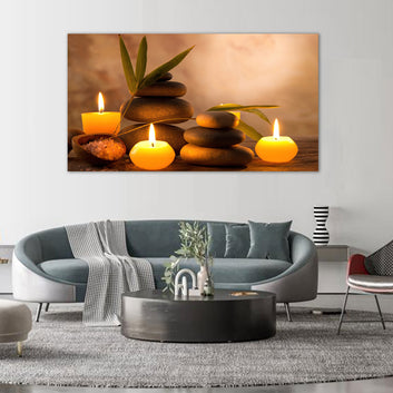 Zen Candlelight and Stone Balance Meditation Canvas Wall Art