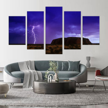 Storm Over Uluru: 5-Piece Lightning and Landscape Canvas Wall Art Set