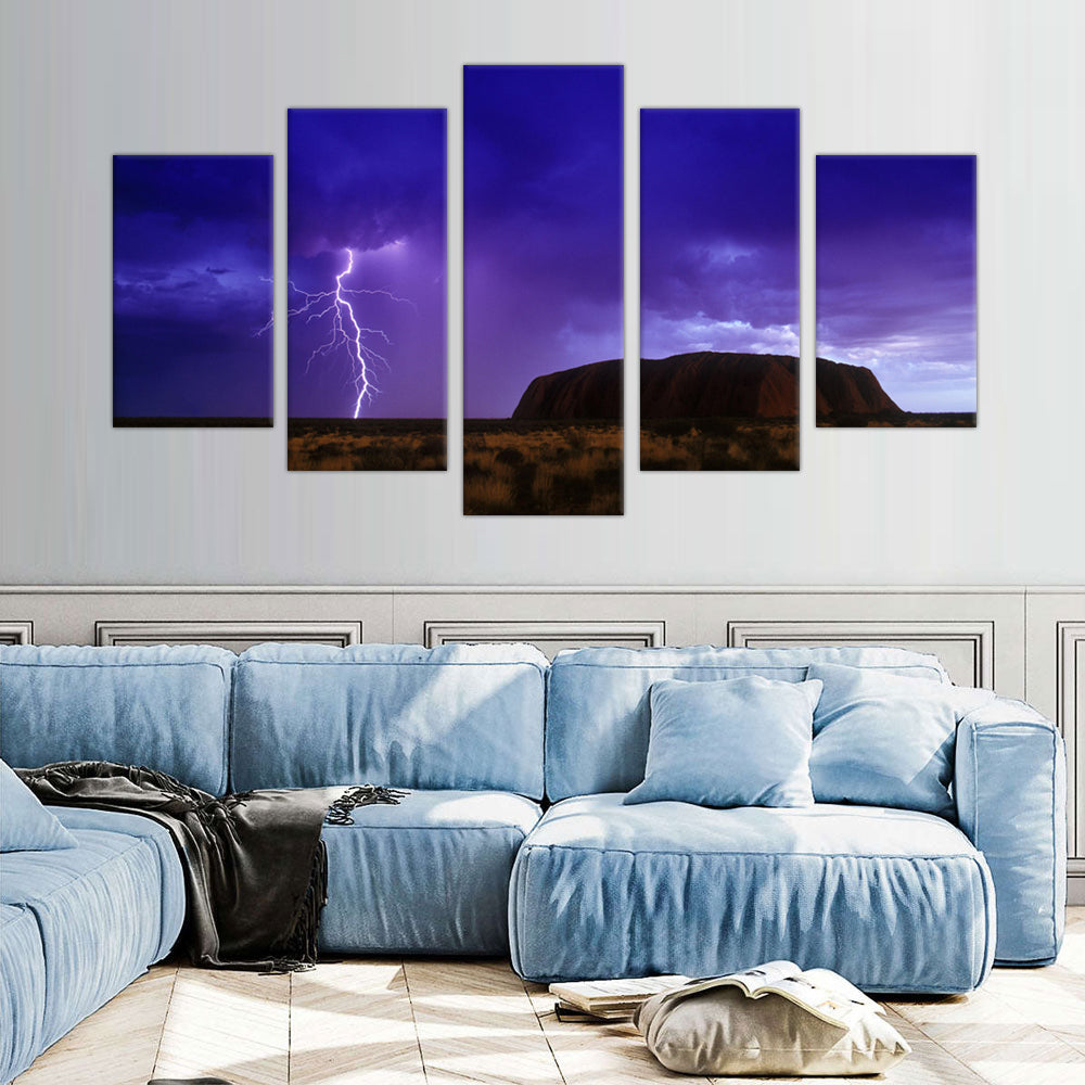 Storm Over Uluru: 5-Piece Lightning and Landscape Canvas Wall Art Set