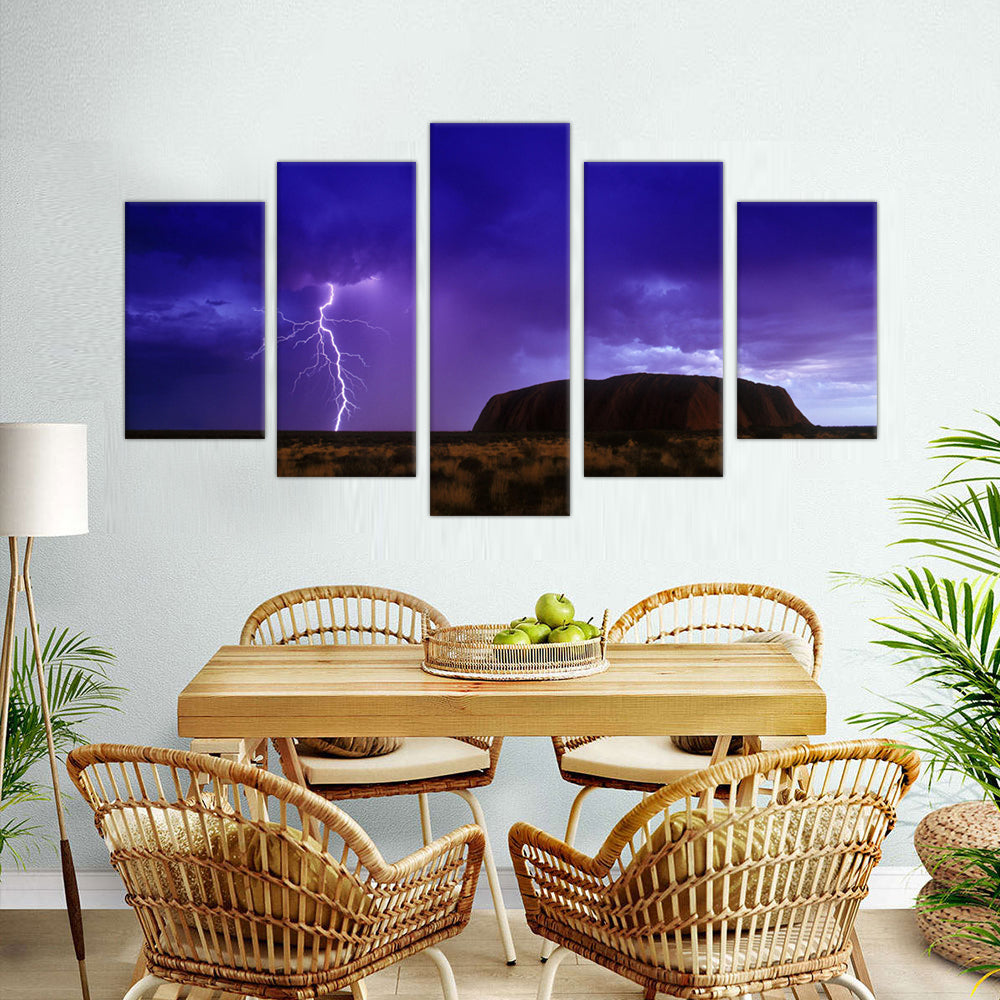 Storm Over Uluru: 5-Piece Lightning and Landscape Canvas Wall Art Set