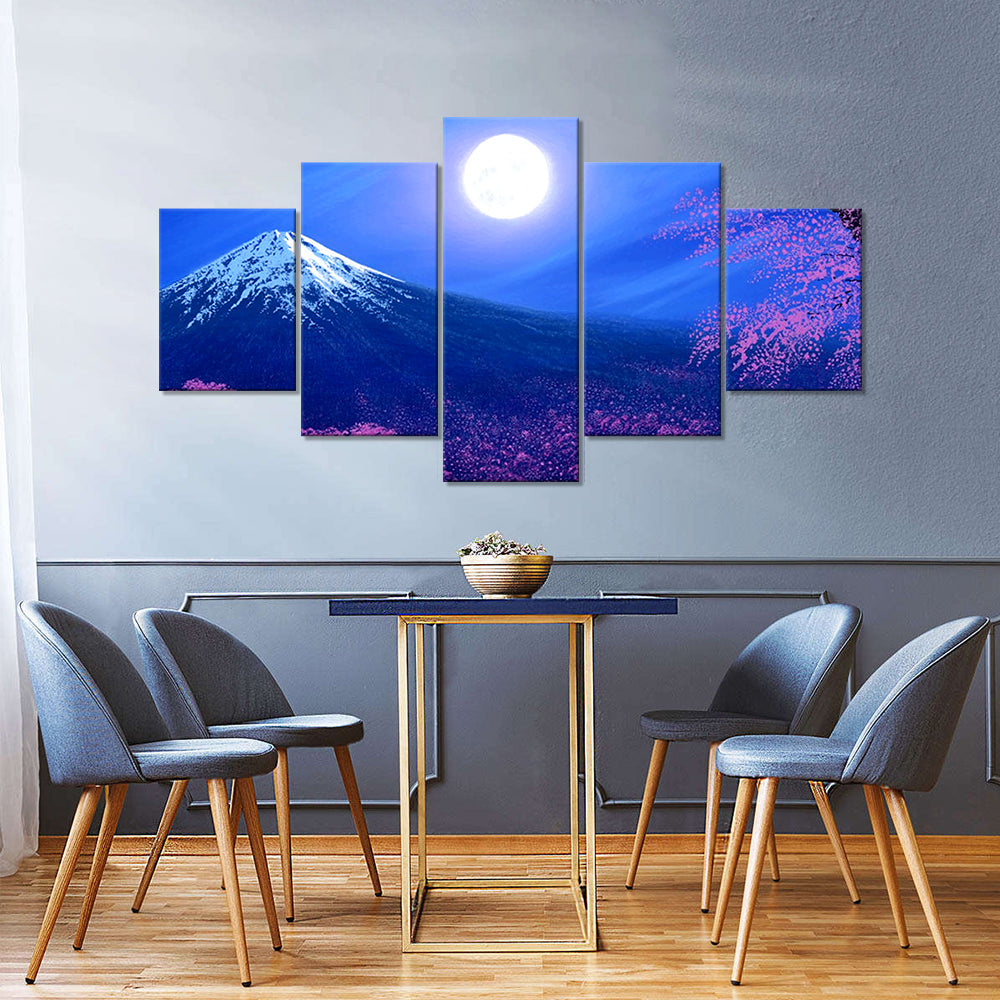 Mount Fuji Cherry Blossom with Moon Canvas Wall Art