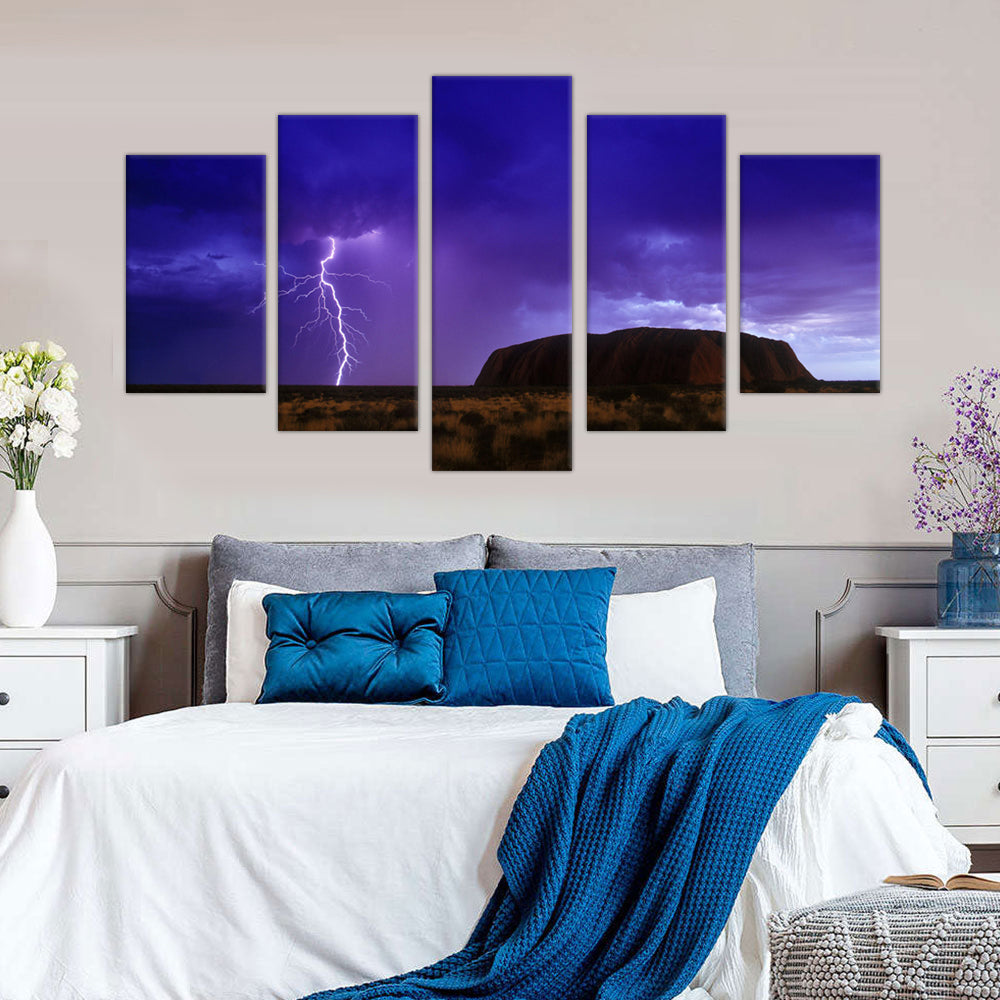 Storm Over Uluru: 5-Piece Lightning and Landscape Canvas Wall Art Set