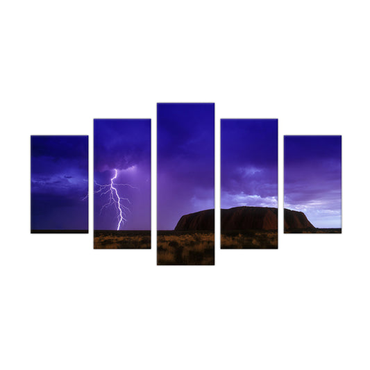 Storm Over Uluru: 5-Piece Lightning and Landscape Canvas Wall Art Set