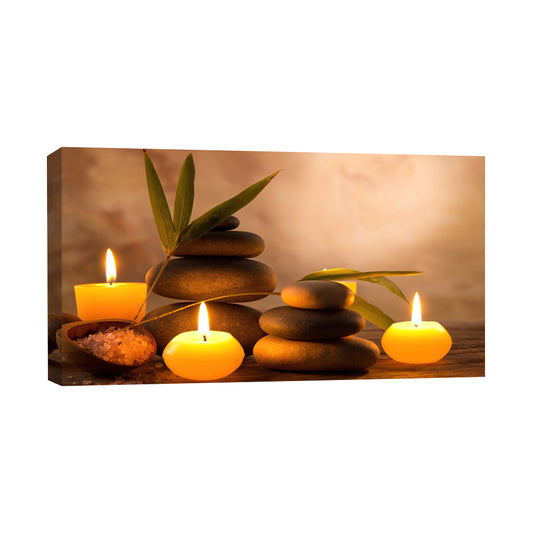 Zen Candlelight and Stone Balance Meditation Canvas Wall Art