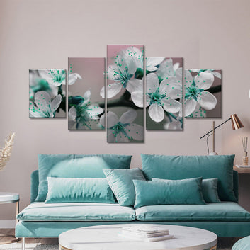 White Flowers with Azure Green Speckles Canvas Wall Art