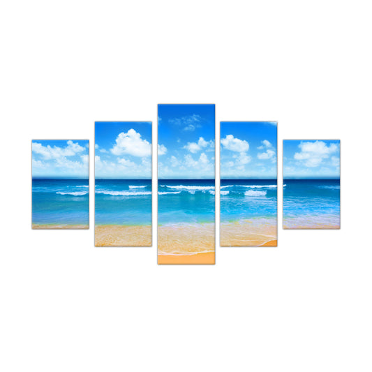 Sunny Beach Waves: 5-Piece Ocean Shoreline Canvas Wall Art Set