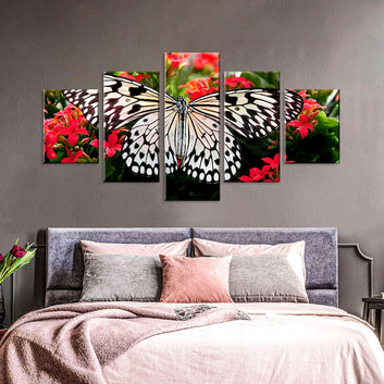 Butterfly on Red Flowers Canvas Wall Art