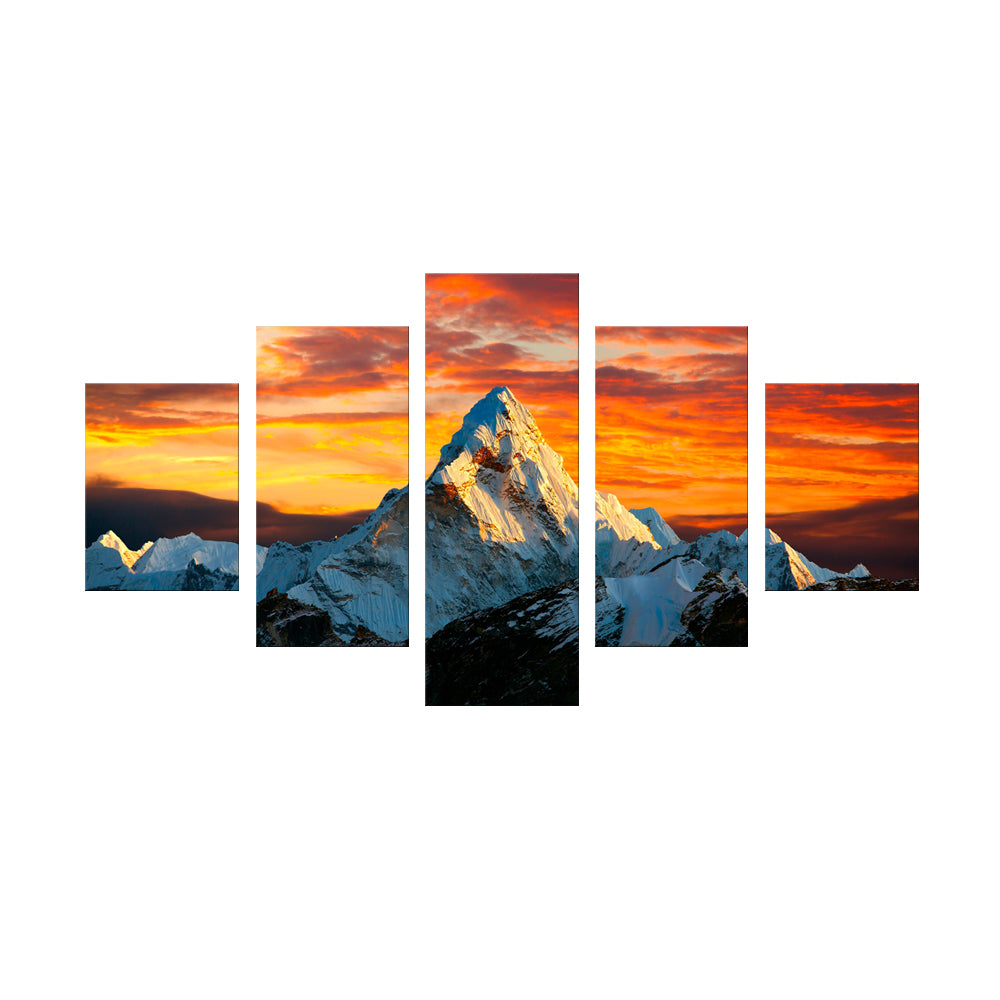 Sunset Over Ama Dablam: 5-Piece Himalayan Mountain Canvas Wall Art