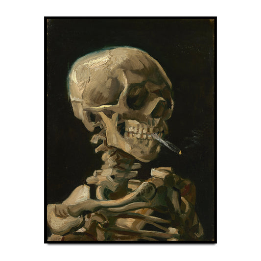 Skull of a Skeleton with Burning Cigarette Canvas Wall Art