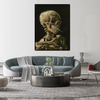 Skull of a Skeleton with Burning Cigarette Canvas Wall Art