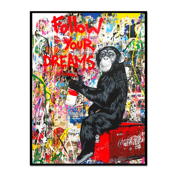 Follow Your Dreams Graffiti Chimp Canvas Wall Art