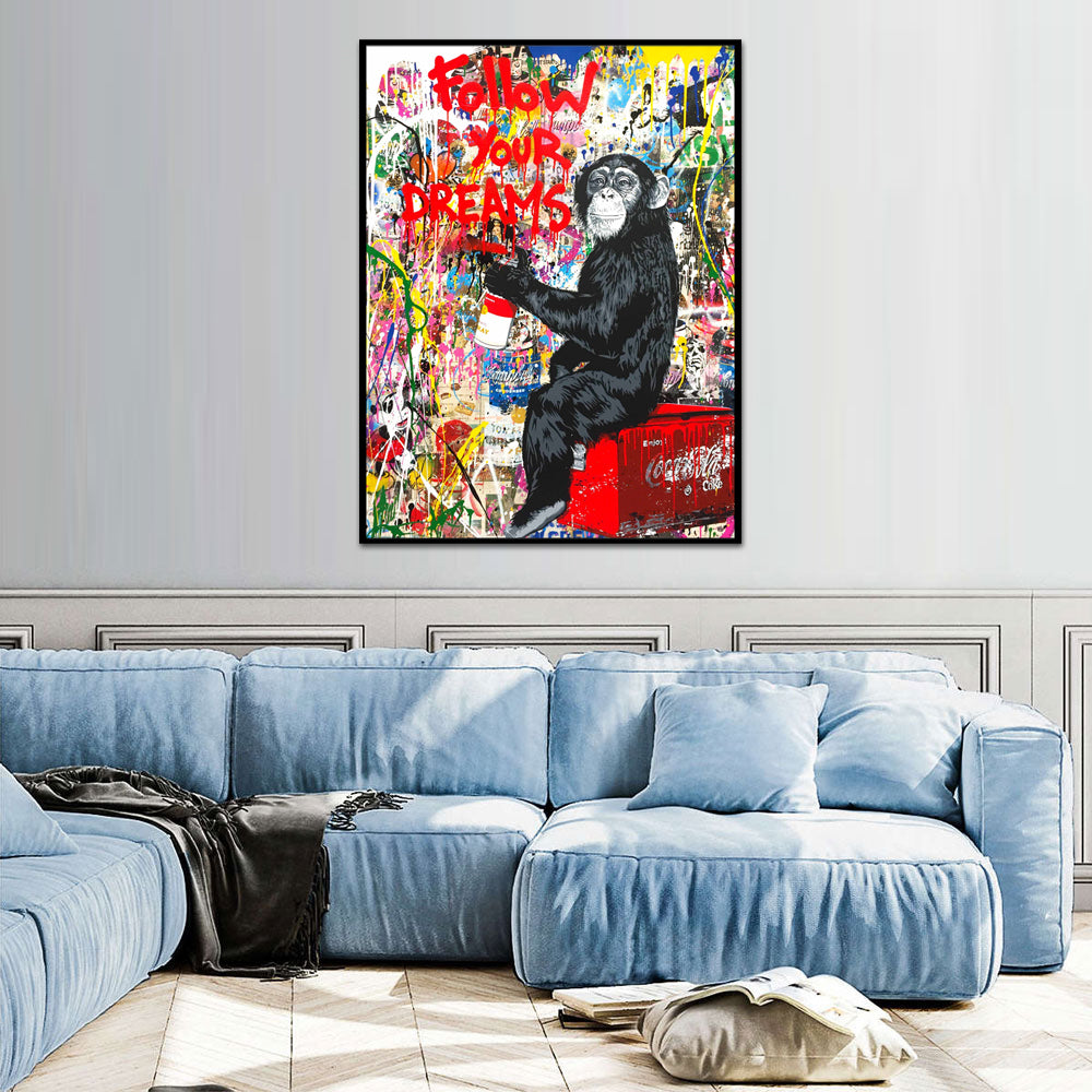 Follow Your Dreams Graffiti Chimp Canvas Wall Art