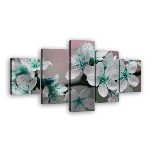 White Flowers with Azure Green Speckles Canvas Wall Art