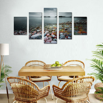 Serene Rocky Shore Canvas Wall Art - 5 Pieces