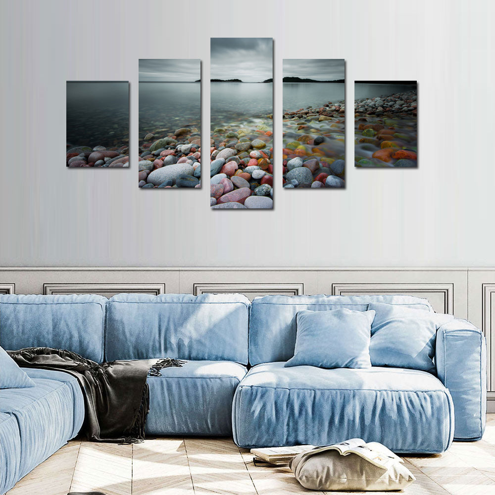 Serene Rocky Shore Canvas Wall Art - 5 Pieces