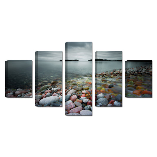 Serene Rocky Shore Canvas Wall Art - 5 Pieces