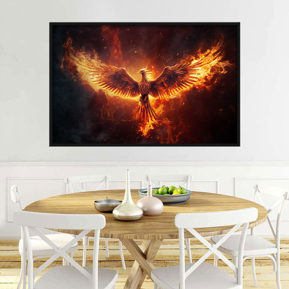 Flying Burning Phoenix Canvas Wall Art