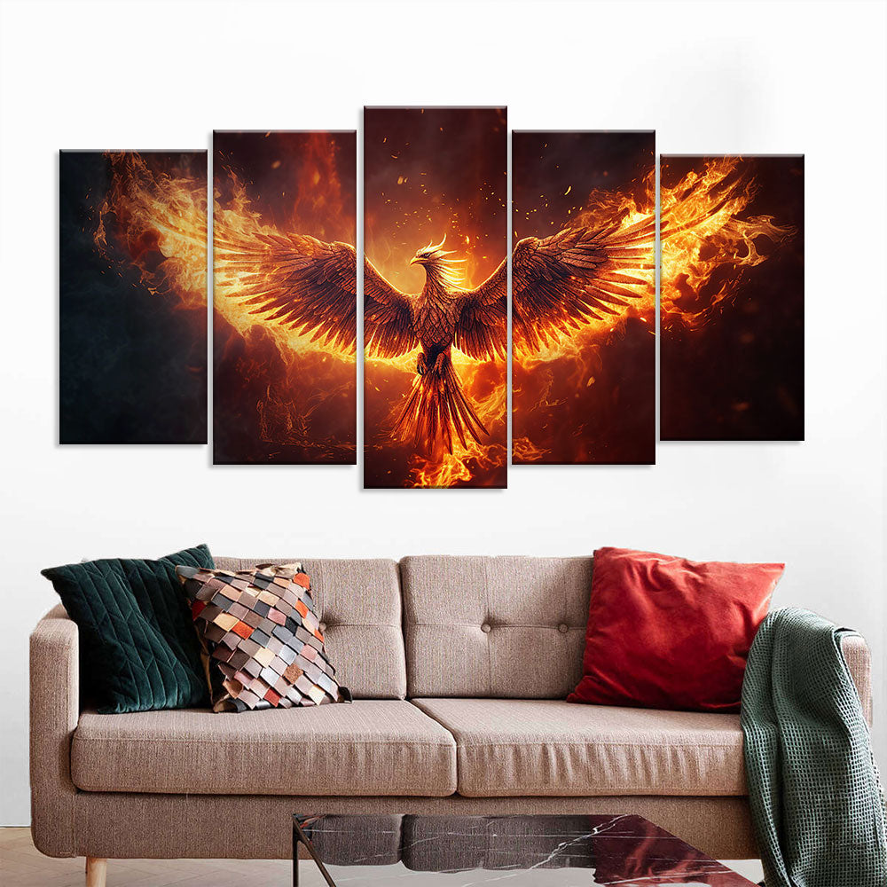 Flying Burning Phoenix Canvas Wall Art