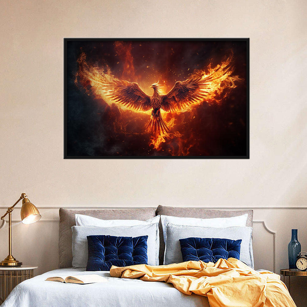 Flying Burning Phoenix Canvas Wall Art