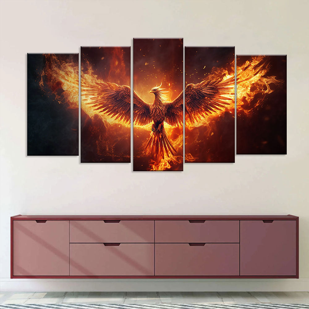 Flying Burning Phoenix Canvas Wall Art