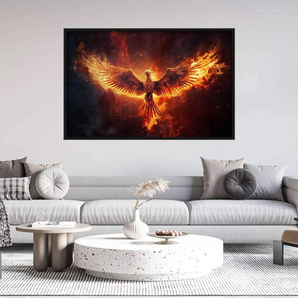 Flying Burning Phoenix Canvas Wall Art