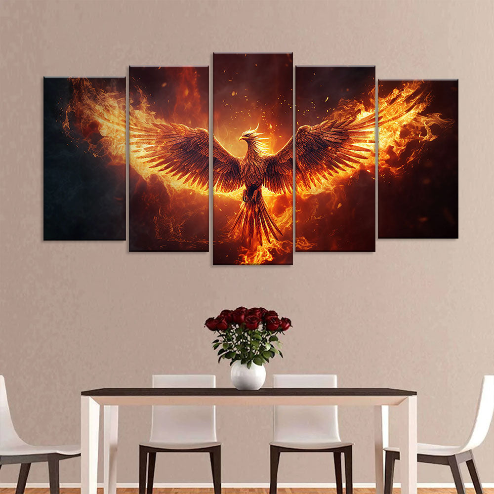 Flying Burning Phoenix Canvas Wall Art