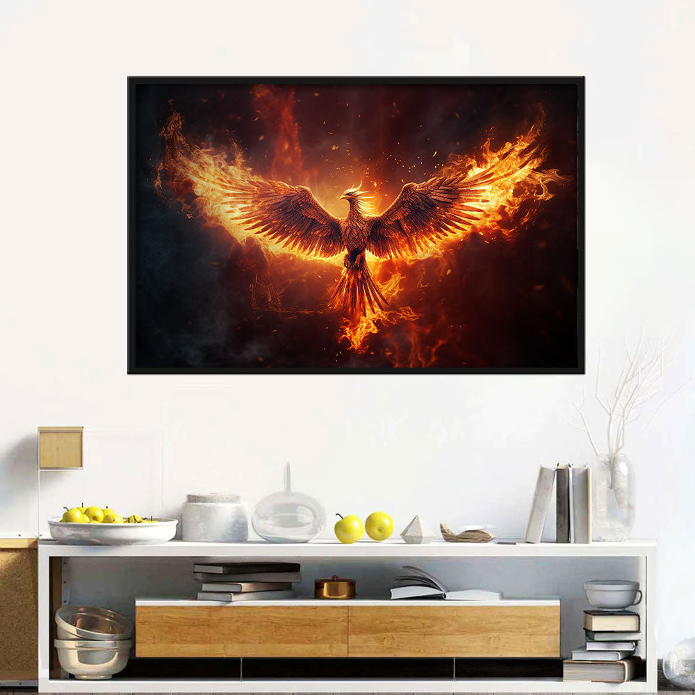 Flying Burning Phoenix Canvas Wall Art