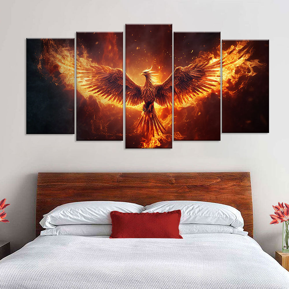 Flying Burning Phoenix Canvas Wall Art