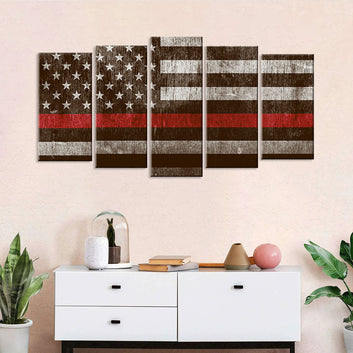 5 Piece Firefighter Support American Flag Canvas Wall Art