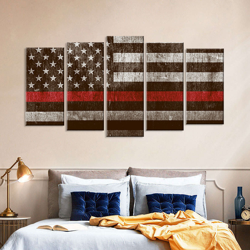 5 Piece Firefighter Support American Flag Canvas Wall Art