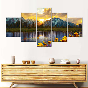 Grand Tetons Park Mountain Sunset Canvas Wall Art